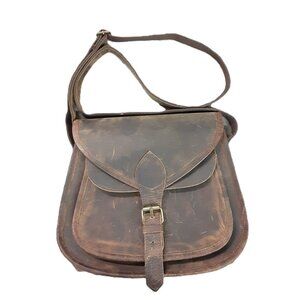 KomalC Leather Bag, Belt Closure, Inside Pocket Crossbody Strap, Brown
